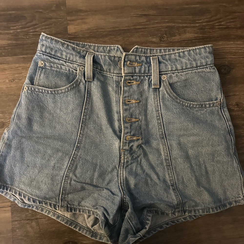 Levi's Light Blue High-Waist Button-Fly Denim Shorts